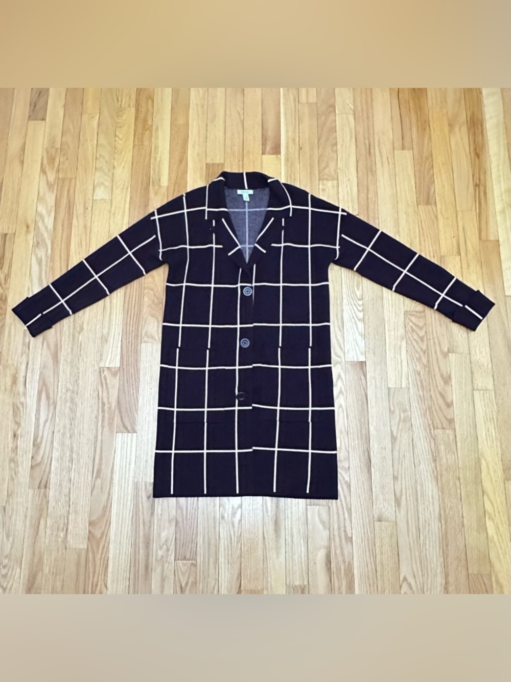 Nine West Burgundy Cardigan with Cream Windowpane Grid